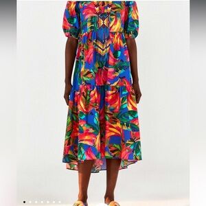 NWT Farm Rio Blue Bananamix Puff Sleeve dress